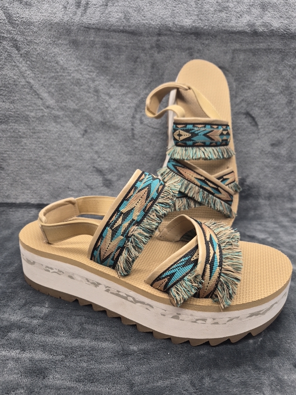 TEVA FLATFORM CERES DOUBLE DIAMOND TEAL BLUE WOMEN'S SANDALS SIZE US10